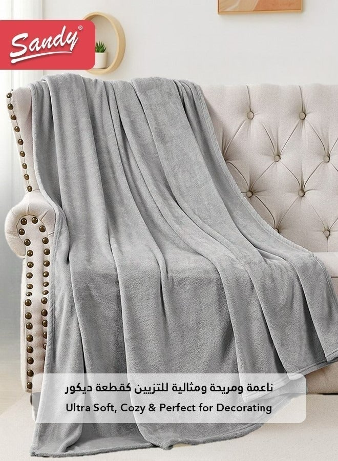 Sandy Lightweight Bedding Blanket, Single Size 220 x 170 cm, High Quality and Super Soft All Season Fleece Blanket, Optimal for Bed, Sofa, Couch and Home Decorations, Light Grey - Image 3